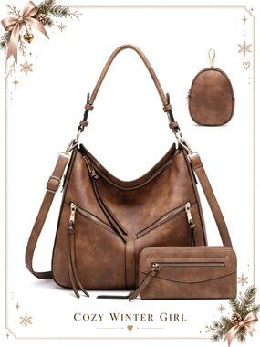 Vegan Leather Hobo Bag Set Crossbody Shoulder Purse Wallet Key Pouch
